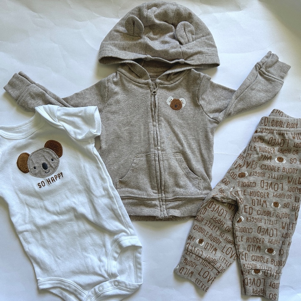 Gender Neutral Baby Matching Set Size 3-6M 3 Piece Koala Brown